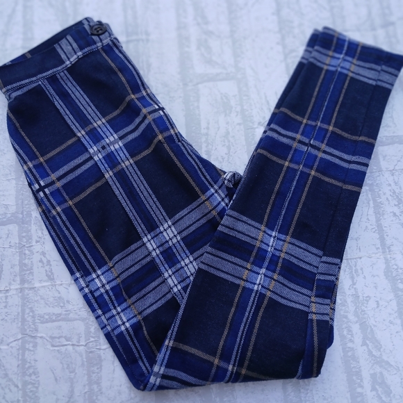 Free People Blue Plaid Cropped Pants - Picture 2 of 3